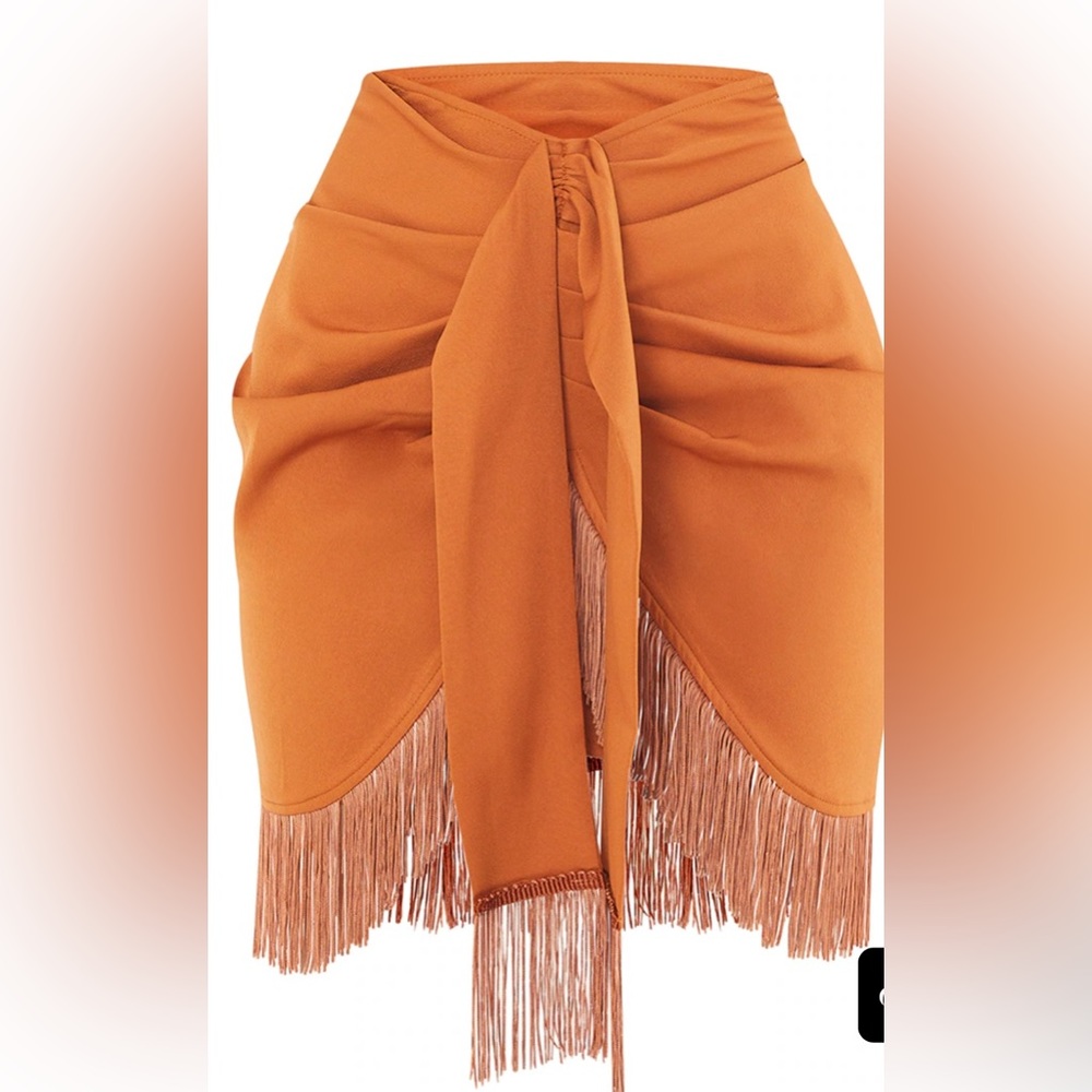 Burnt Orange Woven Tassel Wrap Skirt